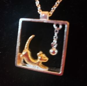 Sterling Cat chasing Ball  Necklace